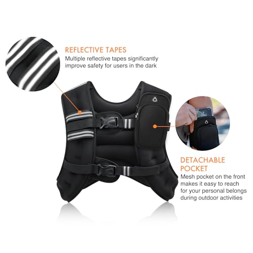 ZELUS Weighted Vest, 6lb/8lb/12lb/16lb/20lb/25lb/30lb Weight Vest with Reflective Stripe for Workout, Strength Training, Running, Fitness, Muscle Building, Weight Loss, Weightlifting (30 lb, Black)