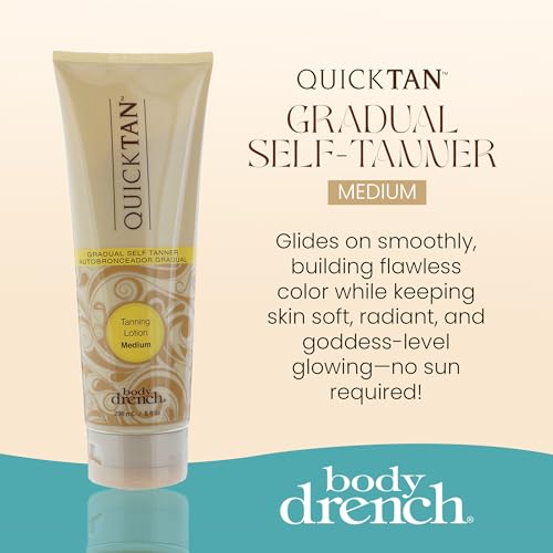 Body Drench Quick Tan Self Tanner Body Lotion ? Sunless Tanning Lotion for Women, Natural-Looking Self Tan, Medium, 8 fl oz
