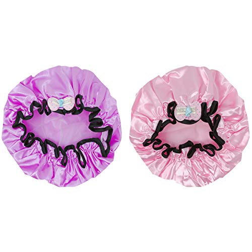 Wrapables¢ç Fun and Novelty Double Layer Waterproof Shower Caps for Kids (Set of 2), Precious Bow