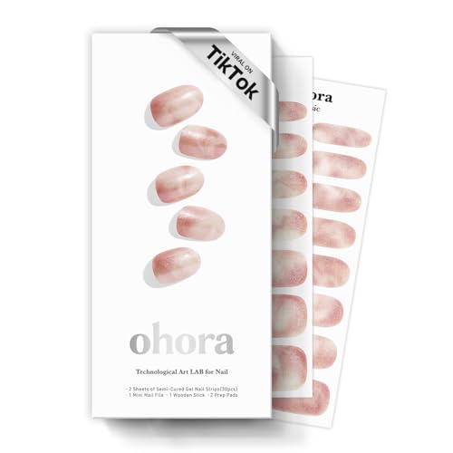 ohora Semi Cured Gel Nail Strips - Misty Blossom Marble Pink