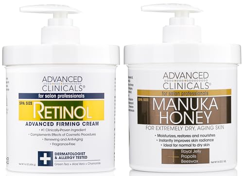 Advanced Clinicals Retinol Body Lotion + Manuka Honey Cream 2pc Set | Moisturizer Face Lotion & Body Cream | Crepey Skin Care Treatment | Retinol Cream Targets Look Of Crepe Skin & Sagging Skin, 2pc