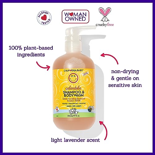 California Kids Shampoo + Body Wash | Calendula | Soothing Skin Care for Kids + Teens| 100% Plant-Based | Lavender Scent | Hypoallergenic | 19 oz