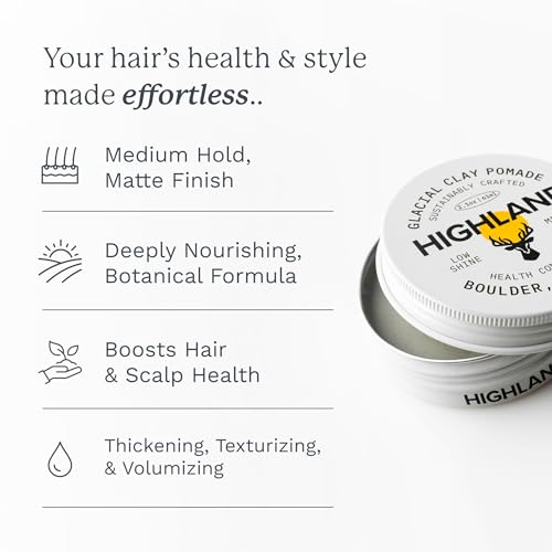 Highland Glacial Hair Clay Pomade – Medium Hold, Natural