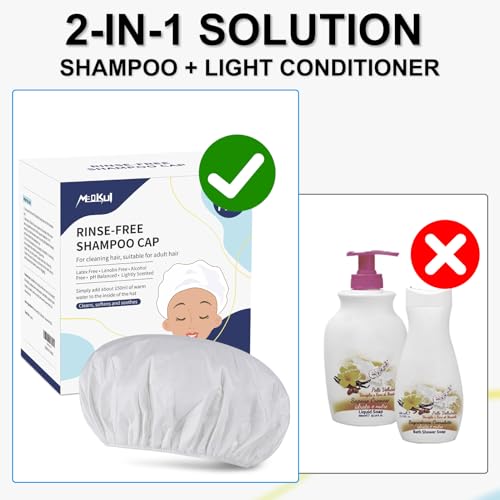 2025 Shampoo Caps No Rinse, Portable Rinse Free Shower Cap that Shampoos for Home, Nursing Home, Outdoor Travel, Surgery, Hospitalization, Mobility Impaired and Seniors 6/12 Pack (6 Pack)