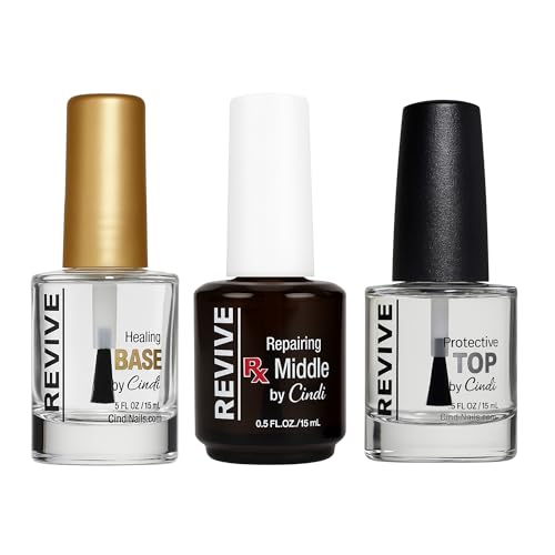 "Cindi Nails Revive and Grow Nail Treatment Set ? Healing Base Coat, Repairing Middle Coat, and UV Protecting Fast Drying ? 7-Free, Chip Resistant, No Light Curing, All Natural, Non Toxic "