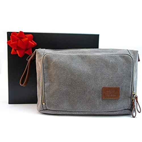 Vetelli Vintage Canvas Toiletry Bags, Travel In Style, Waterproof Canvas Dopp Kits, Durable (Messner) (Light Gray)