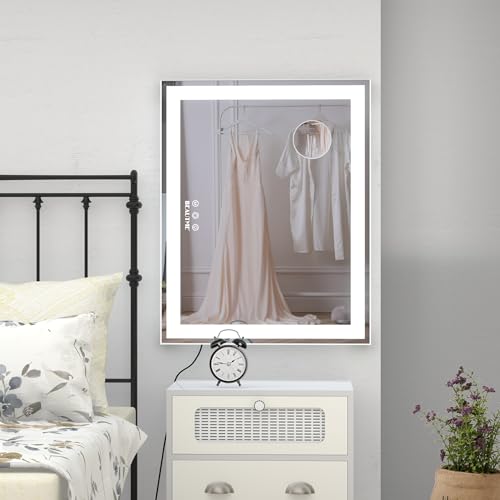 BEAUTME Vanity Mirror With LED Lights - Tabletop Hollywood Makeup Mirror for Bedroom - Aluminium Frame, 48.540.5cm, White