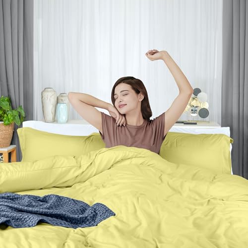 Utopia Bedding Duvet Cover Queen Size - 1 Duvet Cover with 2 Pillow Shams - 3 Pieces Bedding Duvet Cover with Zipper Closure - Soft Brushed Microfiber, 90 X 90 Inches (Queen, Yellow)