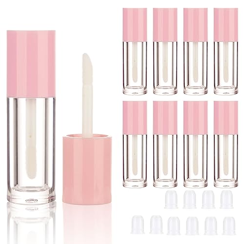 COSIDEA 10PCS Empty Pink Mini Lip Gloss Tubes 2.5ml 0.08 OZ lipgloss Tube with Wand Applicator for Lip oil tint bottles container