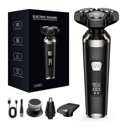4-in-1 Electric Razor for Men, Magnetic Floating Heads, LED Display, IPX7 Waterproof, Travel Lock & Nose Trimmer - Complete Grooming Kit Gift Set