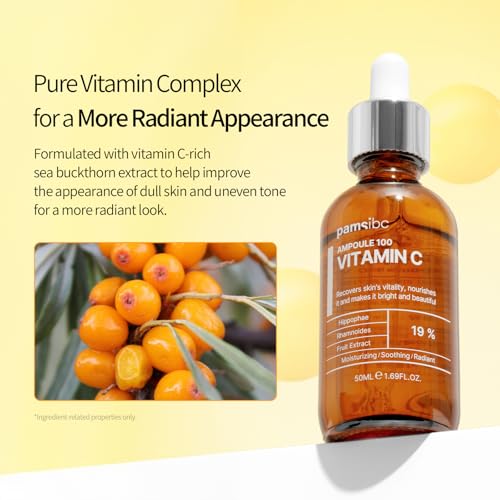 PAMS IBC Ampoule 100 Vitamin C, Korean Professional Skin Care Treatment Inspired, Brightening Serum with Sea Buckthorn Extract & Niacinamide for Even Skin Tone(1.69fl.oz/50ml)