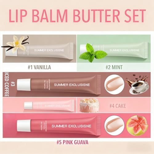 5 Colors Tinted Lip Butter Balm Set – Hydrating & Nourishing