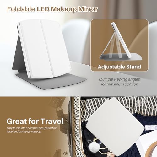 WIZCHARK Trifold Makeup Mirror with Lights, 2X/5X Magnification