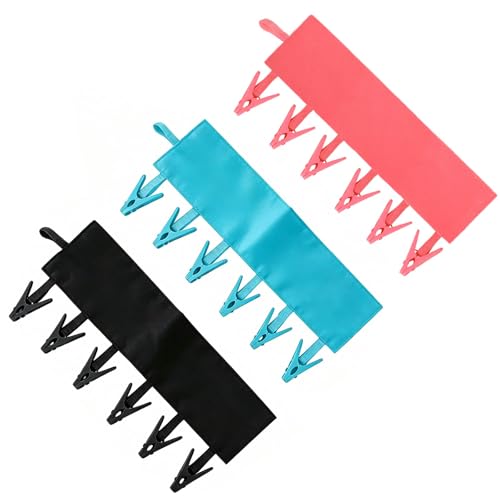 Ymcafmo Travel Foldable Clothespins Hangers 3-Pack with 6 Clips - Black, Blue, Red