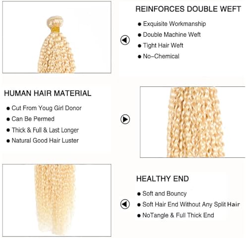 Freiuoke 613 Dark Gold Blonde Kinky Curly Hair Bundles - 3 Pack, 30 Inch Virgin Human Hair