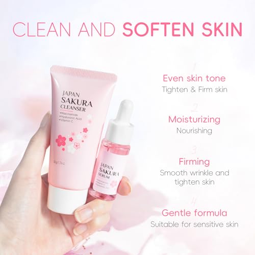 Japan Sakura Skincare Kit Gifts For Teen Girls - Gentle & Hydrating Kids Skin Care Set For Girls Ages 8-12 - Skin Care For Teens 10-12 - Teen Facial Kit With Bunny Headband