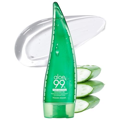HOLIKA HOLIKA Aloe Fresh Moisture Soothing Gel - Face Body Moisturizer - Fermented Aloe and Cica - Hydrating Cooling Hypoallergenic Korean Skincare for Sensitive Sunburned Skin, 8.45oz