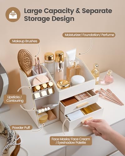 Lolalet PU Leather Makeup Organizer with Drawers - 3-Layer Cosmetic Holder for Vanity