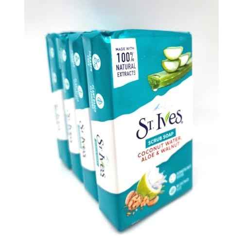 St. Ives' Scrub Bar Soap with Coconut Water, Aloe, and Walnut (4 Packs)