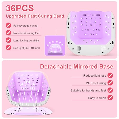 HELIVIVE Pink Cordless UV LED Nail Lamp 80W Rechargeable Gel Dryer