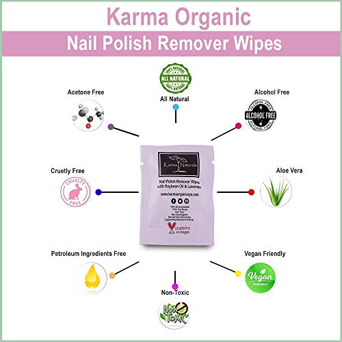 Karma Organic Nail Polish Remover & Remover Wipes Bundle ? Natural Unscented Nail Polish Remover (4FL-Oz) Lavender Nail Polish Remover Wipes (Pack of 10)