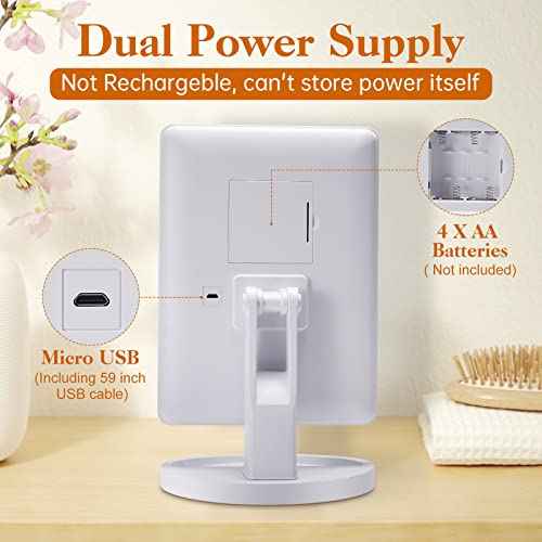 Lighted Makeup Vanity Mirror with Phone Holder and 10X Magnifying Mirror, 21 LED Lighted Mirror with Touch Sensor Dimming, 180¡ÆAdjustable Rotation, Dual Power Supply, Portable Cosmetic Mirror