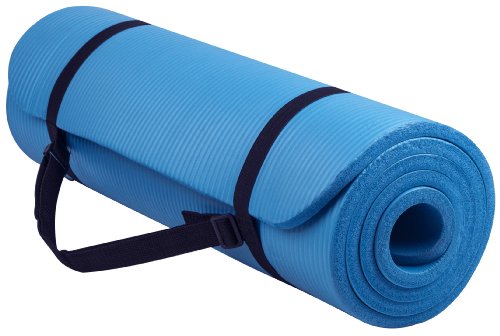 Signature Fitness All Purpose 1/2-Inch Extra Thick High Density Anti-Tear Exercise Yoga Mat with Carrying Strap and Yoga Blocks, Blue