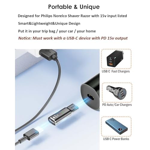 USB C Converter Adapter for Philips Shaver Charger 15V Power Supply Charging Cord Adapter for Norelco HQ8505 7000 5000 3000 9000 2000 MG7750 Electric Razor Arcitec, Multigroom Beard Trimmer 2Pack