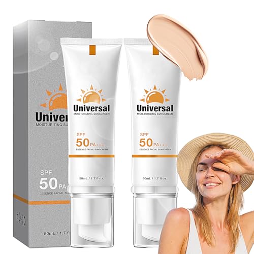 2Pcs Tinted Sunscreen for Face SPF 50, Universal Tinted Moisturizer SPF50 PA+++, Protector Solar Con Color, Hydrating Sun Essence Face Sunscreen, Non-Sticky, Long Lasting Protection, sunscreen Against