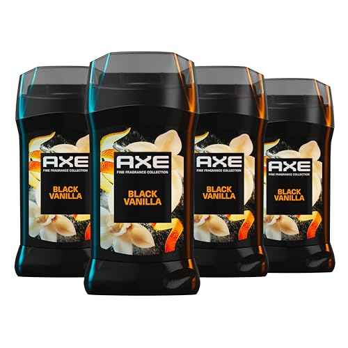 AXE Fine Fragrance Collection Deodorant Stick Black Vanilla with Orange + Sandalwood Essential Oils 4 Pack with 72H Freshness Aluminum-Free 3 oz