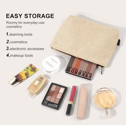 MAGEFY Corduroy Makeup Bag Set - 2 Pcs Travel Pouch Beige