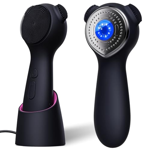 Rechargeable Electric Face Scrubber with 5 Modes & Hot Compress - Waterproof Sonic Facial Cleansing Brush for Men & Women