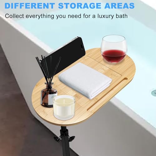 Bamboo Bath Tray Caddy - 3 Layer Freestanding Bathtub Organizer