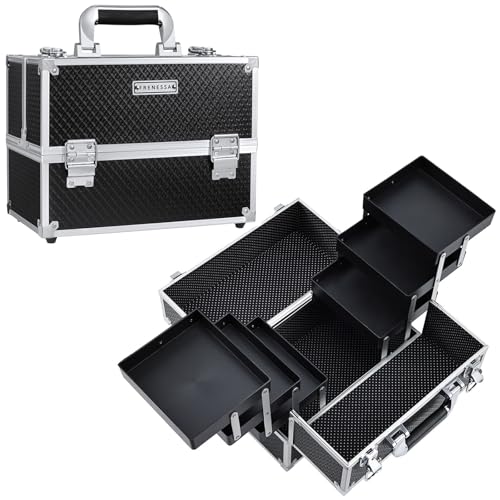 FRENESSA 11.8" Makeup Train Case with 6 Trays, Hard Cosmetic Organizer