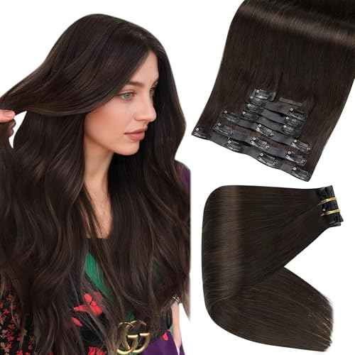 Full Shine Seamless Hair Extensions Clip in Dark Brown Clip in Hair Extensions Human Hair 18 Inch Invisible Clip ins PU Weft Remy Hair Add Volume 8 PCS 120 G