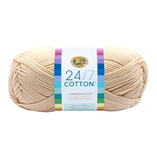 Lion Brand 24/7 Cotton Yarn, Lightweight Yarn for Knitting, Crocheting, and Crafts, Ecru, 1 Pack