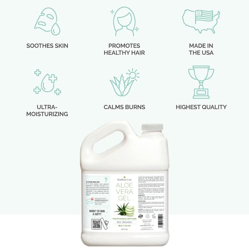 Organic Aloe Vera Gel Bulk - Half Gallon - for Face, Skin, Hair & Sunburn Relief From 100 Percent Pure Aloe Vera - Cold Pressed, Vegan, Unscented - Made in USA (64 Fl Oz)