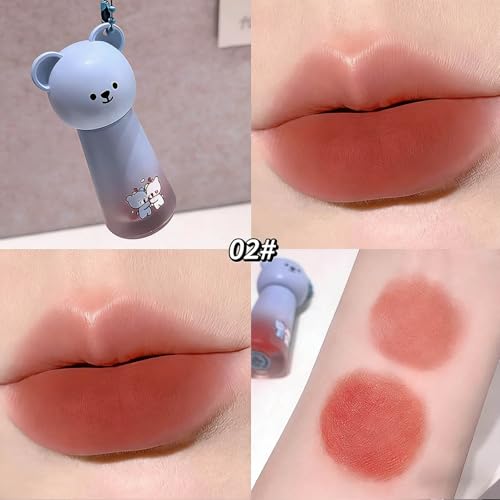 4 Colors Matte Red Liquid Lipstick Set,Cute Bear Velvet Cream Long Lasting High Impact Color Lipstick,Longwear Vegan Smooth Whip Lipstick Set for Women Valentine's Gift