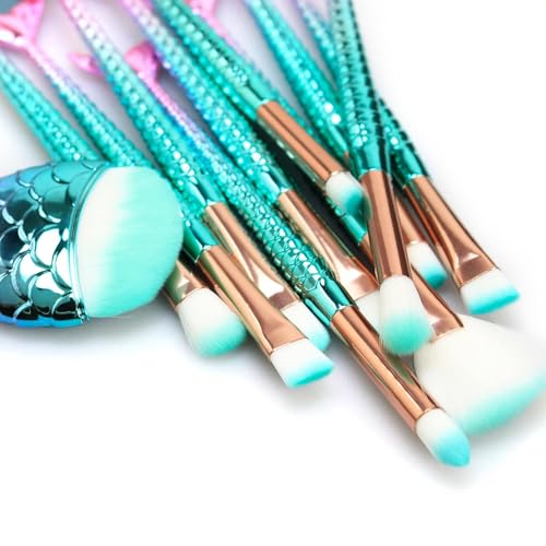 11Pcs Makeup Brushes Set with Mermaid Handles