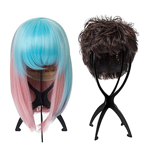 DANSEE 6 Pack Short Wig Stand Portable Wig Holder for multiple Wigs and Hats, 14.2 Inches Travel Wig Stand(Black)