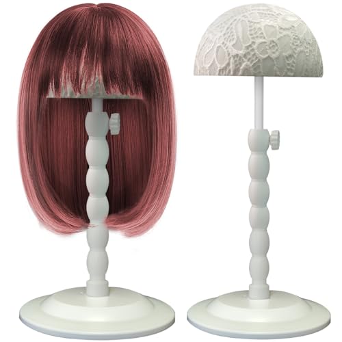 Adjustable Wig Stand, 12-19 Inch Height, White Non-Slip