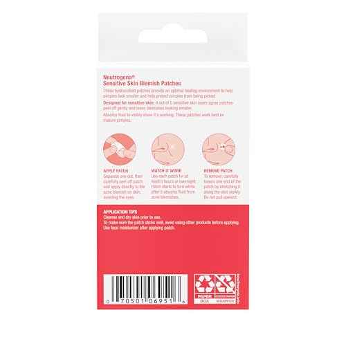 Neutrogena Sensitive Skin Blemish Patches, Acne Patches for Sensitive Skin, Hydrocolloid Treatment Visibly Shrinks Pimples Overnight, 2 Sizes, 30 Count