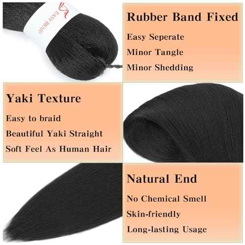 Braiding Hair Pre Stretched, 26 Inch 8 Pack Black Prestretched Braiding Hair For Women Braid Hair, Long Professional Synthetic Hair For Knotless Boho Crochet Braids,Yaki Straight Texture(26in,1b,8pc£©