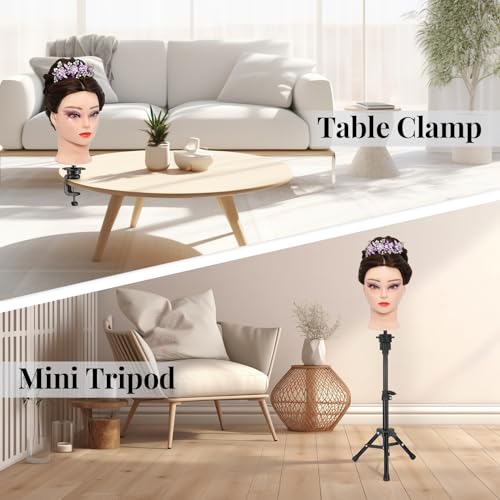 28" Mannequin Head 80% Real Hair with Tripod Stand & Clamp
