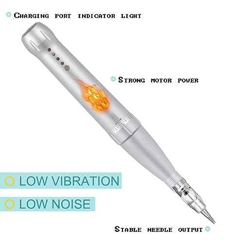 Permanent Eyebrow Makeup Corded Tattoo Pen Kit for Eyebrow Lip Eyeliner Eyebrow Makeup Wired Tattoo Machine With 15 pcs Cartridge Needles Microblading Supply Ombre Powder Brows(Permanent Kit) (Snow)