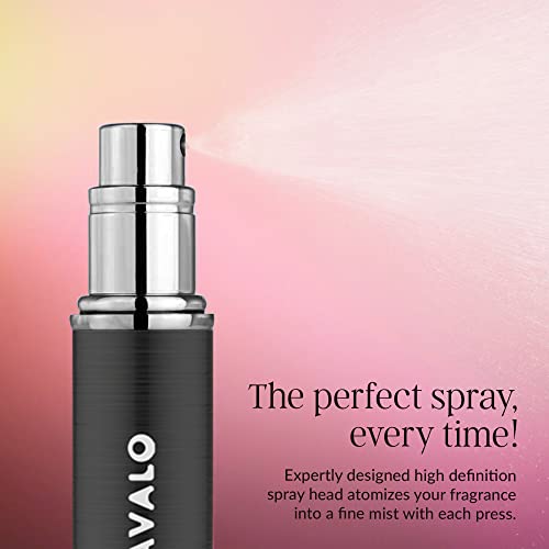 Travalo LUX Perfume Atomizer - Leak-Proof and TSA Approved for Air Travel - Reusable Airtight Easy Fill Mini Pump Sprayer - Lightweight Portable - Brushed Polished Metal Alloy Outer Shell - Black