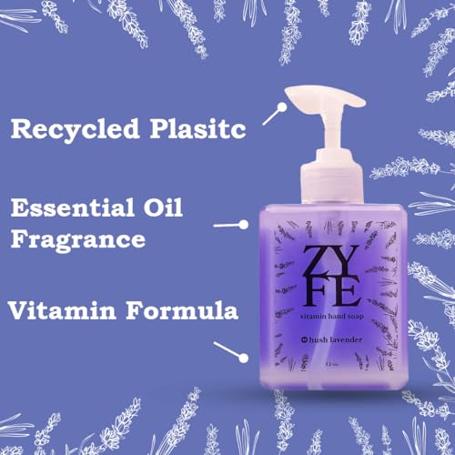 Vitamin Hand Soap - Liquid Hand Soap - Natural Plant Derived Moisturizing Handsoap with Essential Oil Fragrance Hush Lavendar - Soft Hand Wash for Kitchen & Bathroom with Pump 12oz - Lush Soft Soap