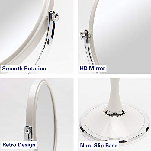 YEAKE White & Silver 8-Inch Double Sided Swiveling Table Mirror with 1X/3X Magnification, 13-Inch Stand Vanity Mirror