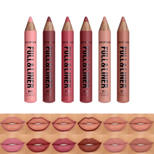 LANGMANNI 6Pcs Matte Velvet Lip Liner Pencil Set - Highly