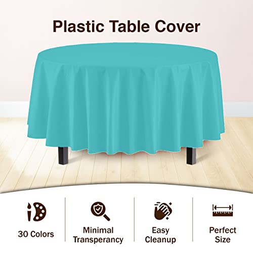 Exquisite 12-Pack Premium Plastic 84-Inch Round Tablecloth - Aqua Blue